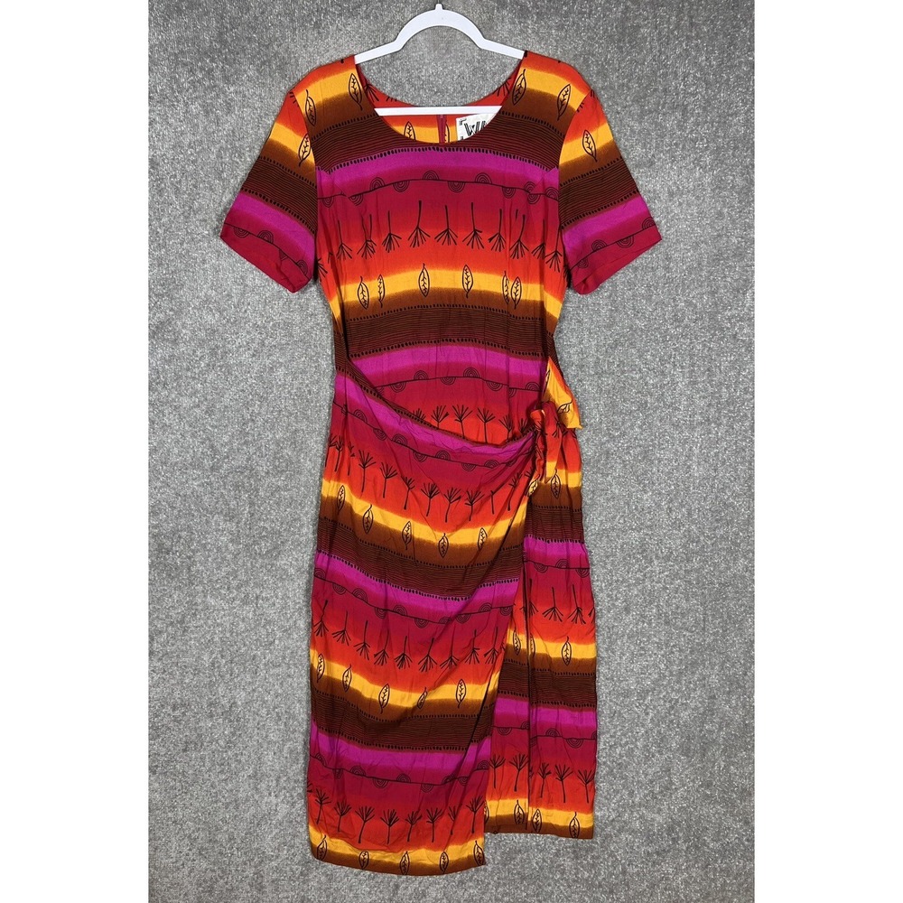 WNY Sarong Wrap Style Tribal Maxi Dress Womens Size 10 Rayon Vintage USA Made